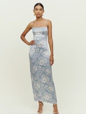 Reformation Frankie Blue Floral Silk Slip Maxi Dress Size 10
